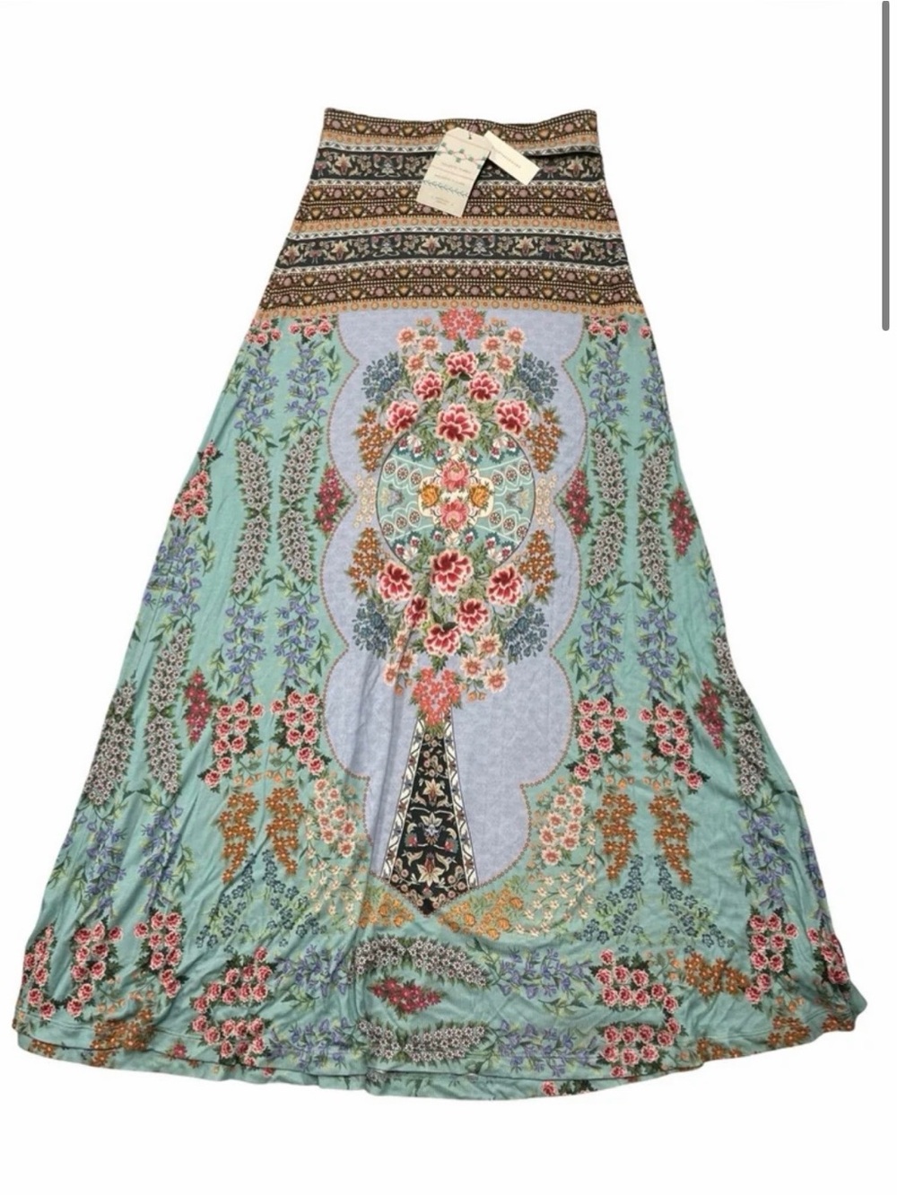 Farm Rio NWT Floral Printed Maxi Skirt Blue Green Size Small